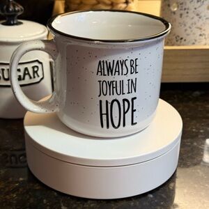 White Ceramic Mug with Inspirational Quote - Always Be Joyful in Hope